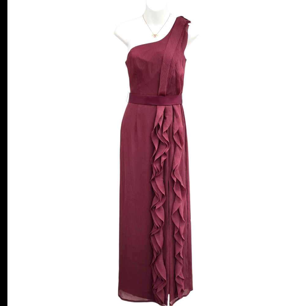 White by Vera Wang One-Shoulder Burgundy Dress